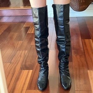 Slouchy Black Italian Leather Over the Knee Boots